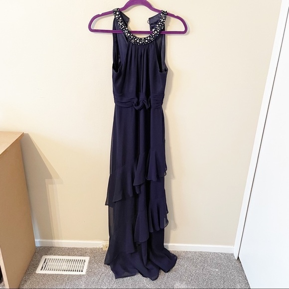 Eliza J Beaded Halter Tiered Chiffon Gown - Picture 1 of 10